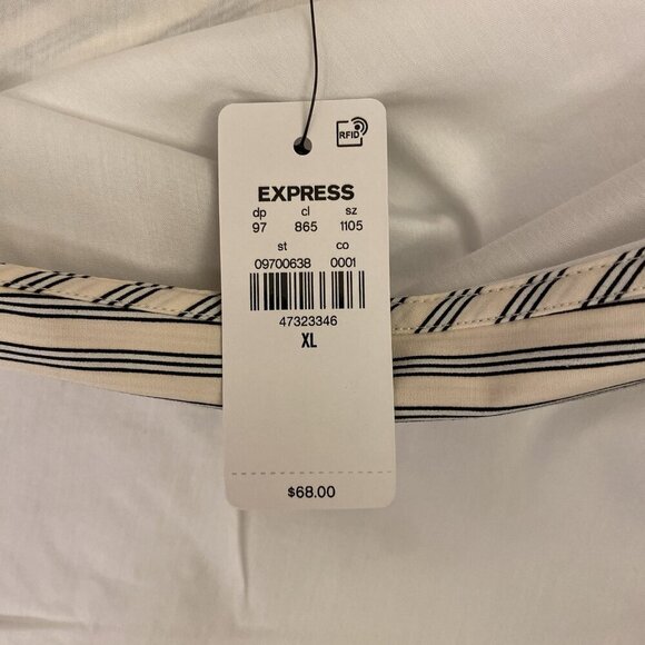 Express Women's Poplin Striped Collar One Shoulder Draped Top Size XL - NWT $68 - Picture 14 of 16